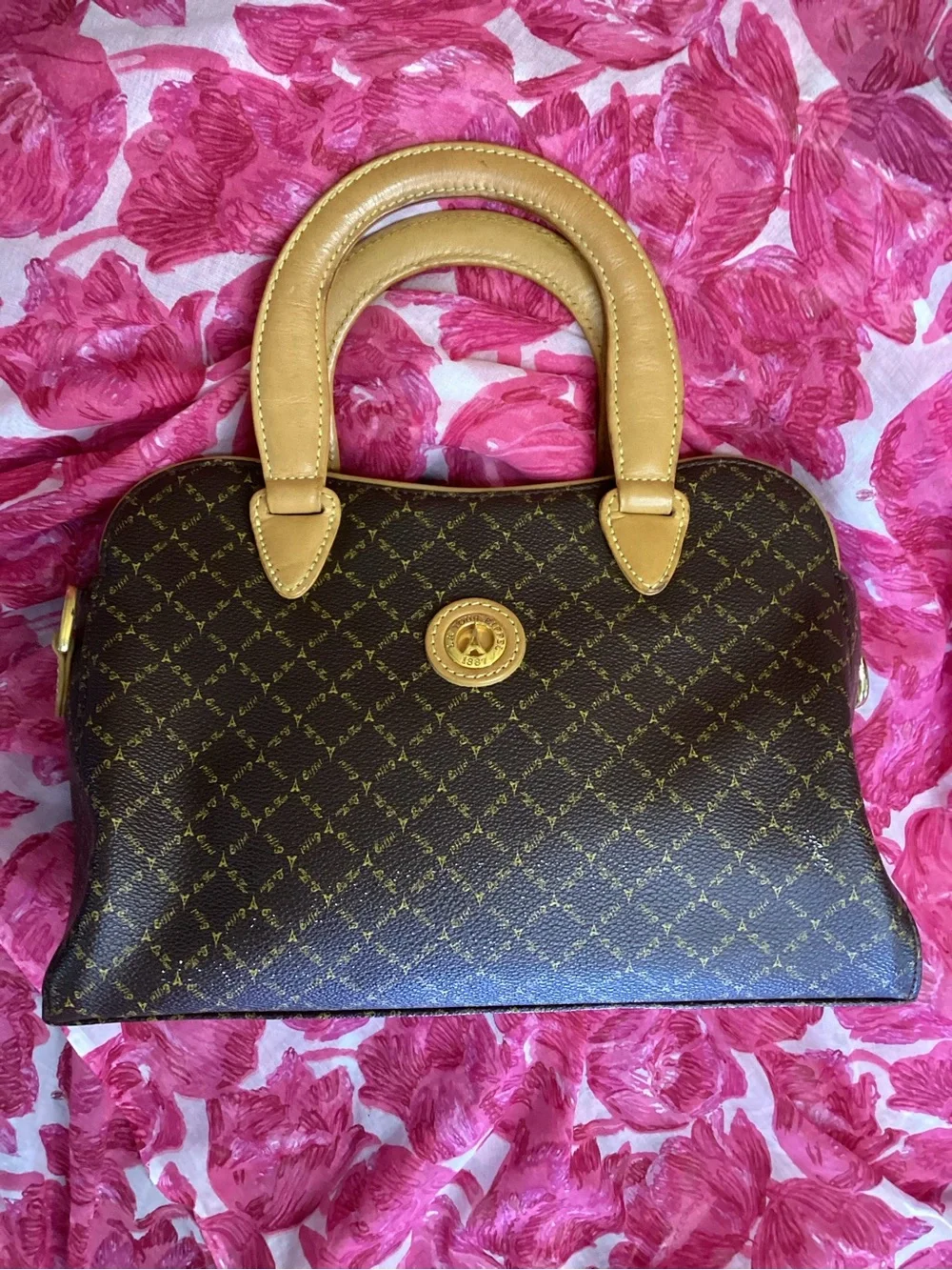 Vintage La Tour Eiffel 1887 Classic Brown Leather Satchel with Tan Handles